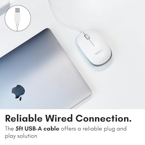 MACALLY ماكالي USB ماوس سلكي لماك وويندوز - توصيل وتشغيل 3 أزرار ماوس كمبيوتر سلكي لماك بوك برو/إير، آبل آيماك، لابتوب، كمبيوتر مكتبي، نوت بوك، تصميم بعجلة تمرير مع سلك طويل - Image 3