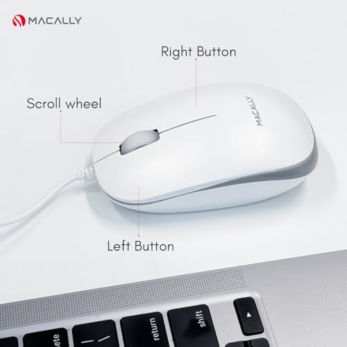 MACALLY ماكالي USB ماوس سلكي لماك وويندوز - توصيل وتشغيل 3 أزرار ماوس كمبيوتر سلكي لماك بوك برو/إير، آبل آيماك، لابتوب، كمبيوتر مكتبي، نوت بوك، تصميم بعجلة تمرير مع سلك طويل - Image 5
