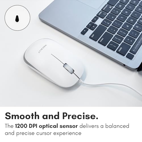 MACALLY ماكالي USB ماوس سلكي لماك وويندوز - توصيل وتشغيل 3 أزرار ماوس كمبيوتر سلكي لماك بوك برو/إير، آبل آيماك، لابتوب، كمبيوتر مكتبي، نوت بوك، تصميم بعجلة تمرير مع سلك طويل - Image 4