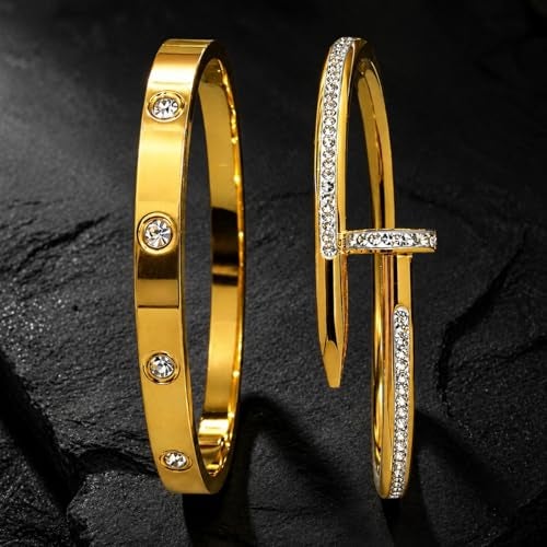 MEENAZ bracelet for women Bangles for women Stylish Bracelets for girls gold Kada for Woman Accessories Anti Tarnish Jewellery Stainless Steel Valentine gifts Combo 2 pcs girlfriend lovers 37 - Image 4