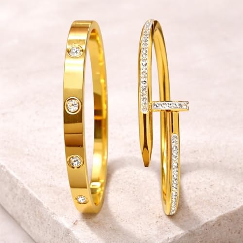 MEENAZ bracelet for women Bangles for women Stylish Bracelets for girls gold Kada for Woman Accessories Anti Tarnish Jewellery Stainless Steel Valentine gifts Combo 2 pcs girlfriend lovers 37 - Image 3