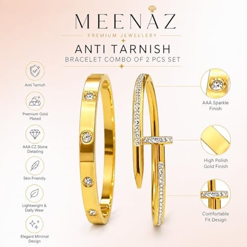 MEENAZ bracelet for women Bangles for women Stylish Bracelets for girls gold Kada for Woman Accessories Anti Tarnish Jewellery Stainless Steel Valentine gifts Combo 2 pcs girlfriend lovers 37 - Image 5