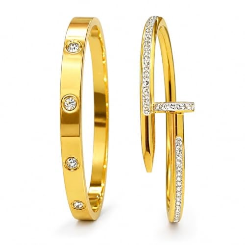 MEENAZ bracelet for women Bangles for women Stylish Bracelets for girls gold Kada for Woman Accessories Anti Tarnish Jewellery Stainless Steel Valentine gifts Combo 2 pcs girlfriend lovers 37 - Image 1