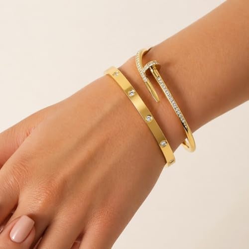 MEENAZ bracelet for women Bangles for women Stylish Bracelets for girls gold Kada for Woman Accessories Anti Tarnish Jewellery Stainless Steel Valentine gifts Combo 2 pcs girlfriend lovers 37 - Image 2