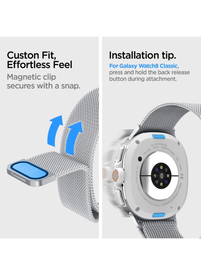 Spigen Metal Fit for Samsung Galaxy Watch 8 Classic 46mm, Galaxy Watch8 44/40mm (2025) Milanese Band Premium Stainless Steel Mesh Strap - Silver - Image 5