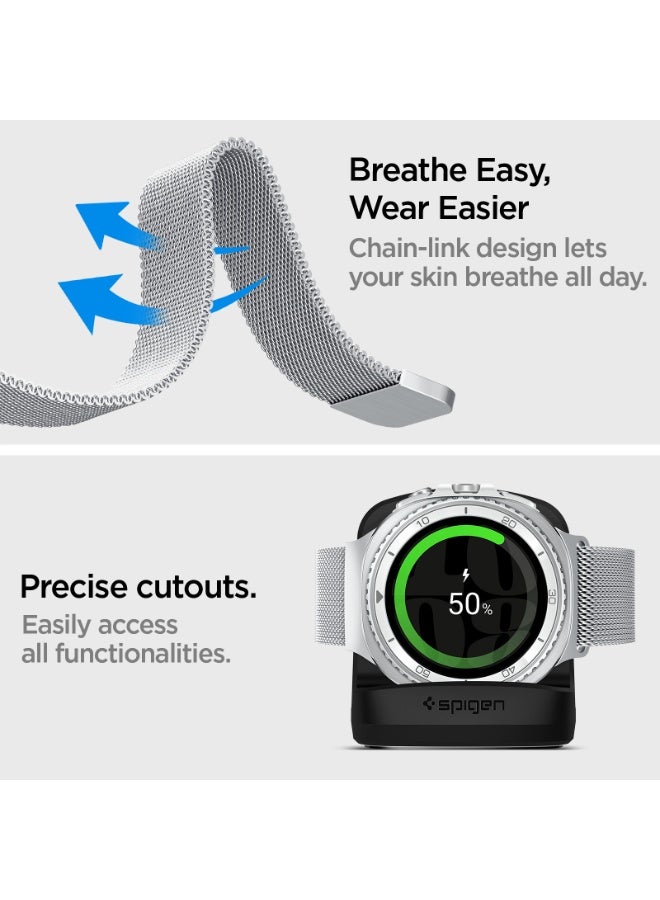 Spigen Metal Fit for Samsung Galaxy Watch 8 Classic 46mm, Galaxy Watch8 44/40mm (2025) Milanese Band Premium Stainless Steel Mesh Strap - Silver - Image 4