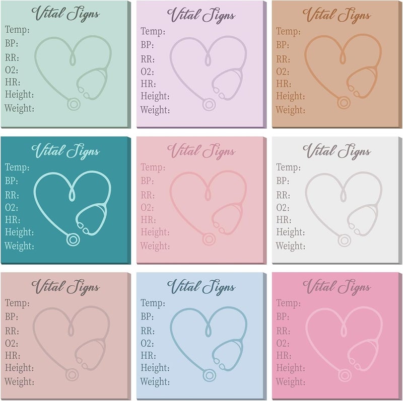 Saypacck 9 Pads Vital Signs Sticky Notes 3x3 Inch Cute Self Stick Notepads Notes Adhesive Memo Pad Office Decor Gifts for Students School Teacher Meeting Office Supplies - Image 1