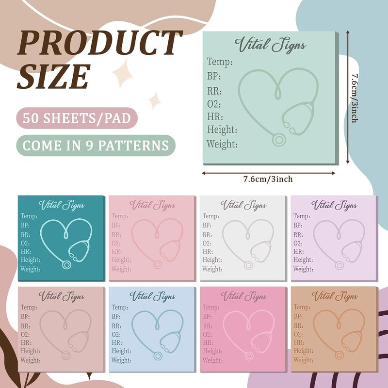 Saypacck 9 Pads Vital Signs Sticky Notes 3x3 Inch Cute Self Stick Notepads Notes Adhesive Memo Pad Office Decor Gifts for Students School Teacher Meeting Office Supplies - Image 2