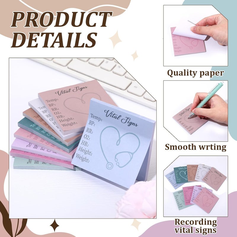 Saypacck 9 Pads Vital Signs Sticky Notes 3x3 Inch Cute Self Stick Notepads Notes Adhesive Memo Pad Office Decor Gifts for Students School Teacher Meeting Office Supplies - Image 3