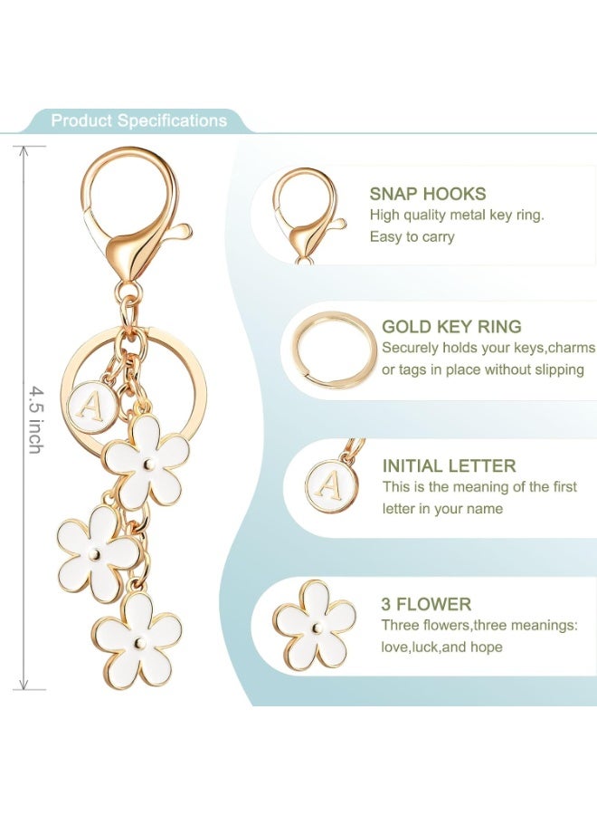 Gold Tone Initial Letter Keychain with 3 White Flower Charms, 4.5 inch, for Handbags & Backpacks - Image 1