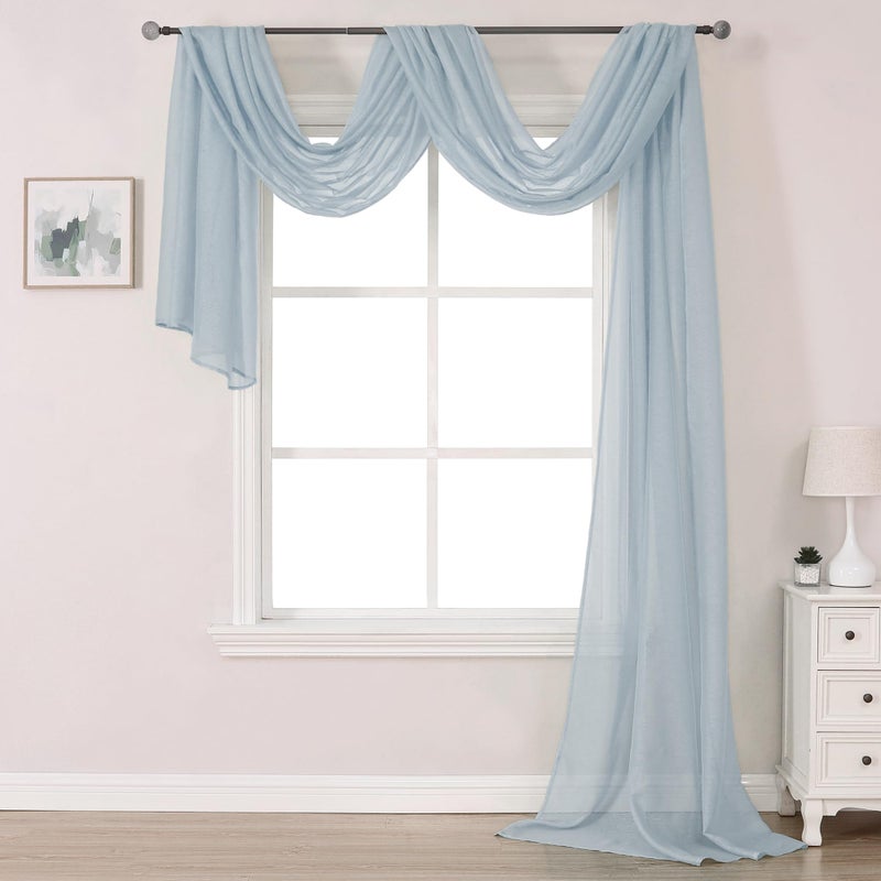 DONREN Sheer Canopy Bed Curtains Panels Elegant Solid Voile Sheer Valance Topper Long Window Treatment Scarf for VillaCottage 1 Pcs Dusty Blue W52 x L216 Inch