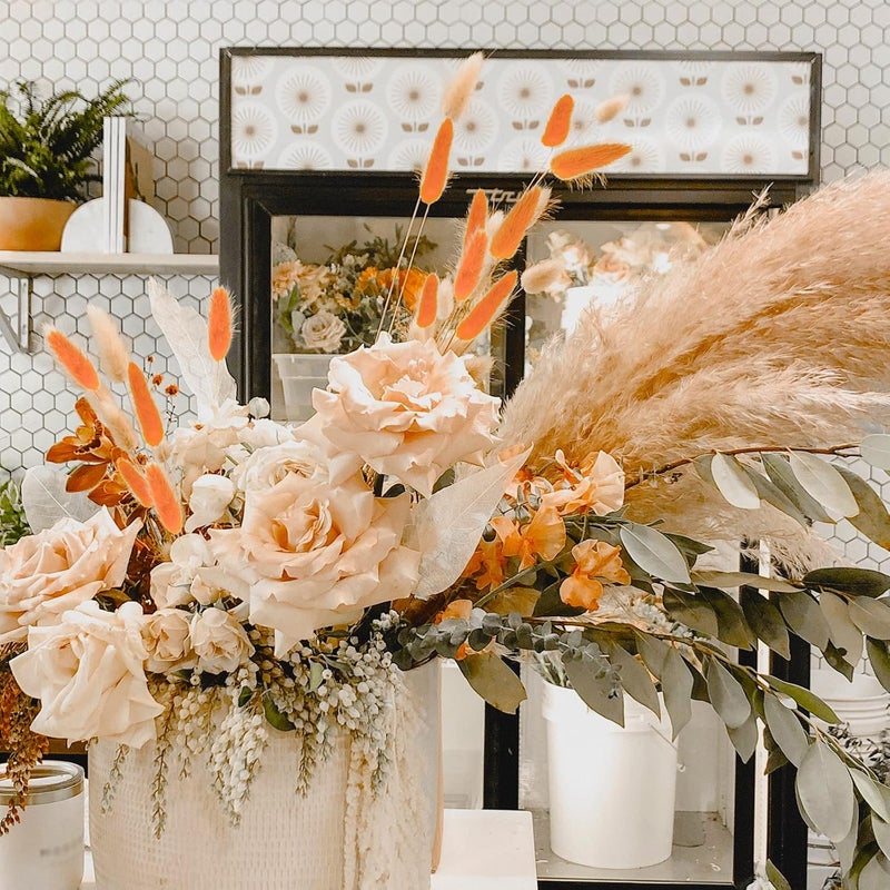 Phliofd 100 Pcs Bunny Tails Dried Flowers, Natural Dried Bunny Tails Grass Dried Lagurus Ovatus Rabbit Tail Grass for Flowers Arrangements DIY Craft Wedding Party Home Table Decor (Orange) - Image 2