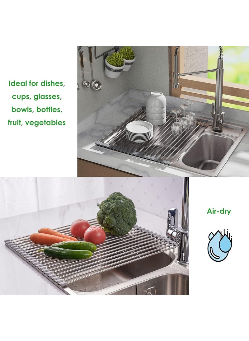 Tomorotec Attom Tech Home 17.7" x 11.5" Long Dish Drying Rack, Roll Up Dish Racks Multipurpose Foldable Stainless Steel Over Sink Kitchen Drainer Rack for Cups Fruits Vegetables  - Image 3