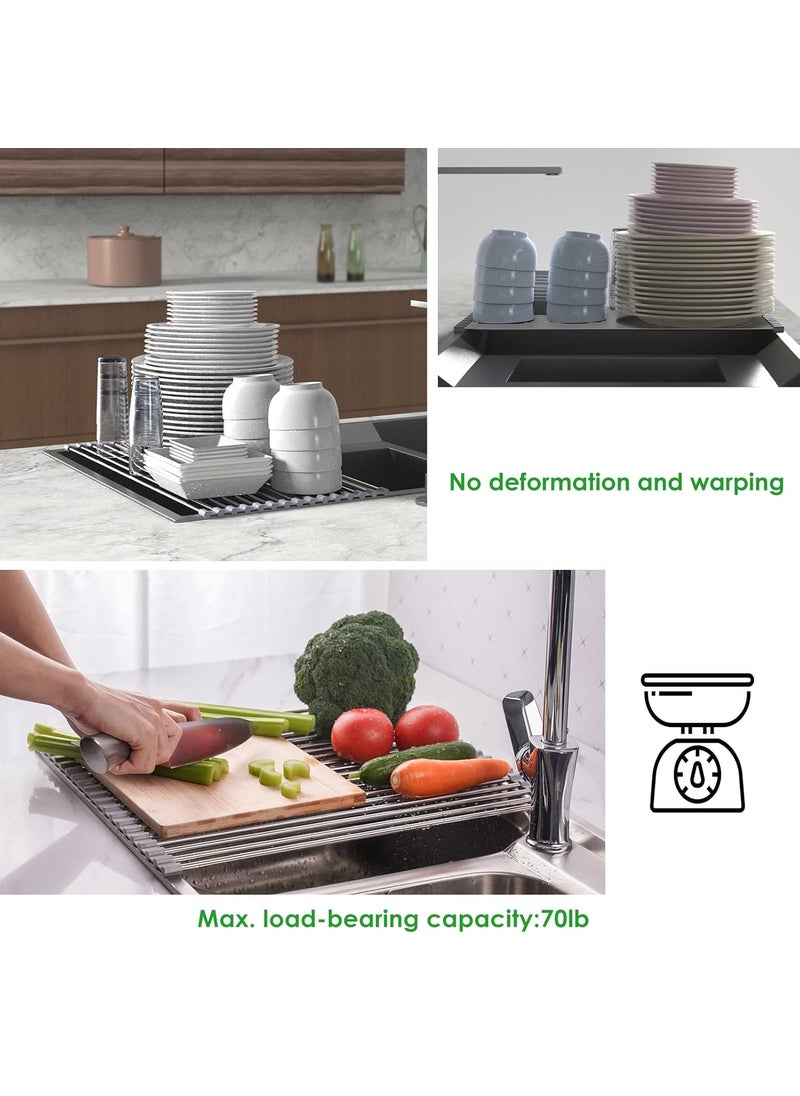 Tomorotec Attom Tech Home 17.7" x 11.5" Long Dish Drying Rack, Roll Up Dish Racks Multipurpose Foldable Stainless Steel Over Sink Kitchen Drainer Rack for Cups Fruits Vegetables  - Image 4