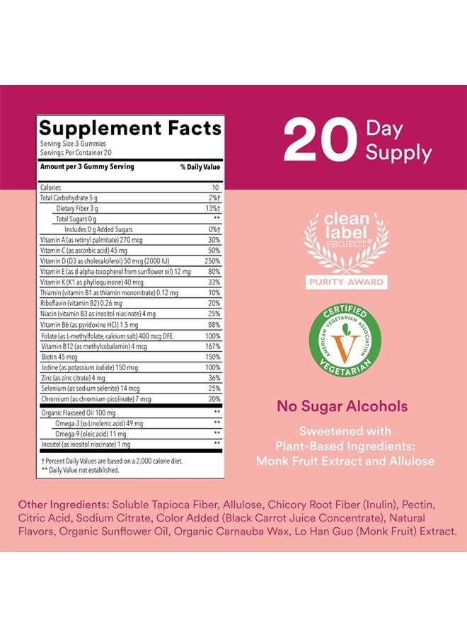 SmartyPants Women's Multivitamin Gummies, Sugar Free: Biotin, Methylfolate, Omega 3 (ALA), Vitamin D3, C, Vitamin B12, B6, Vitamin A, K & Zinc, Gluten Free, 60 Count (20 Day Supply) - Image 2