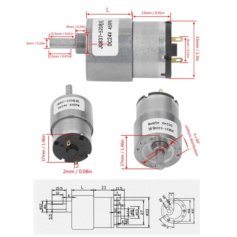 Self Locking Gear Motor Reversible DC Speed Reduction Motor 45RPM - Image 3
