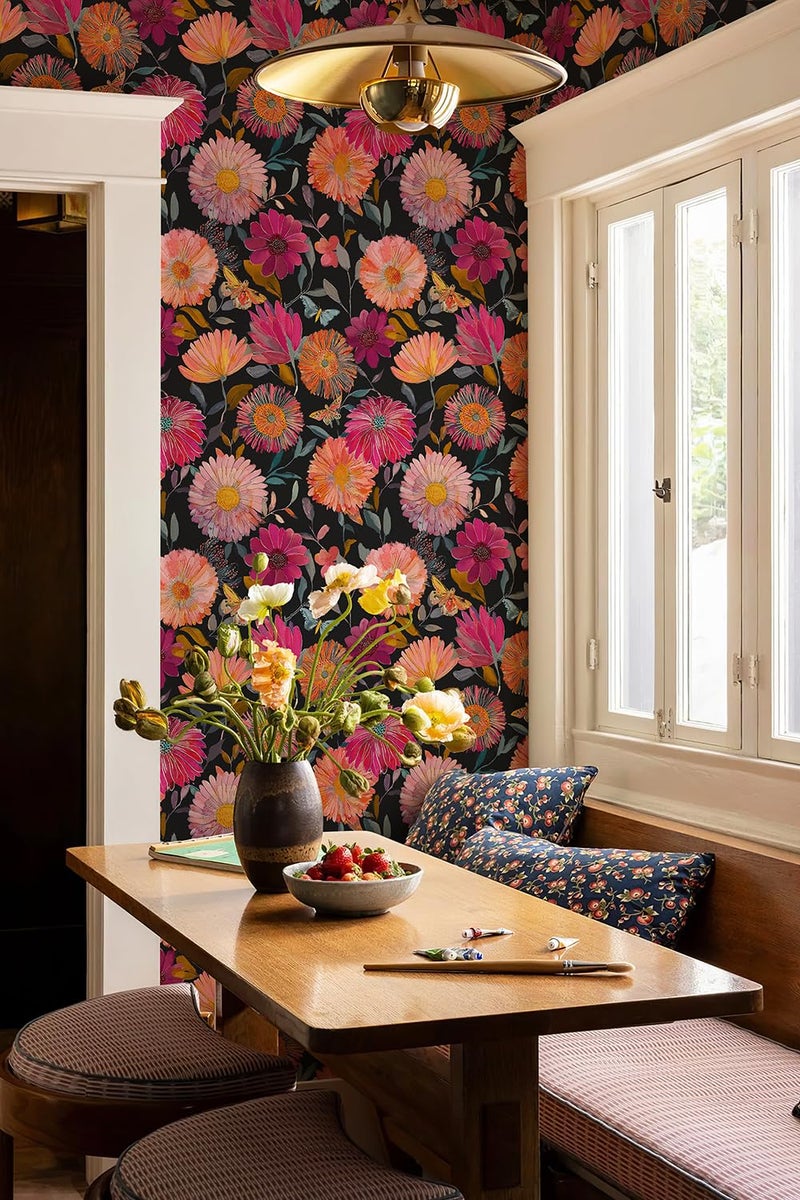 Simon&Siff Floral Wallpaper Peel and Stick Boho Contact Paper Removable Self Adhesive Waterproof Wall Paper for Cabinets Bedroom Decorative 17.3" x 120" - Image 1