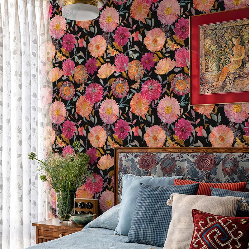 Simon&Siff Floral Wallpaper Peel and Stick Boho Contact Paper Removable Self Adhesive Waterproof Wall Paper for Cabinets Bedroom Decorative 17.3" x 120" - Image 4