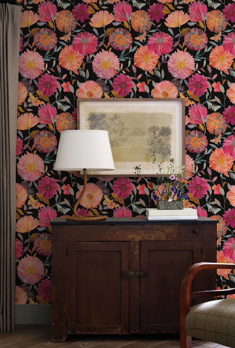 Simon&Siff Floral Wallpaper Peel and Stick Boho Contact Paper Removable Self Adhesive Waterproof Wall Paper for Cabinets Bedroom Decorative 17.3" x 120" - Image 2