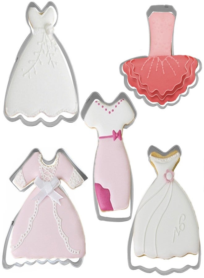 Comais Dress Shaped Cookie Cutters Set of 5 pcs, Stainless Steel Wedding Princess Dress Fondant Cutter Molds Baking DIY - Image 1