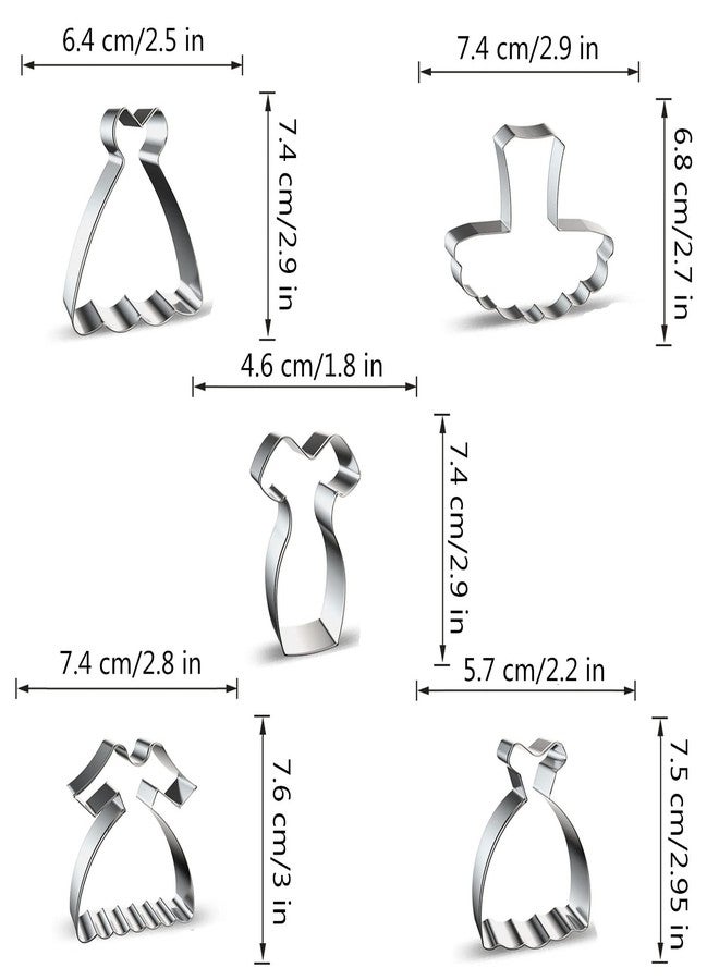 Comais Dress Shaped Cookie Cutters Set of 5 pcs, Stainless Steel Wedding Princess Dress Fondant Cutter Molds Baking DIY - Image 3