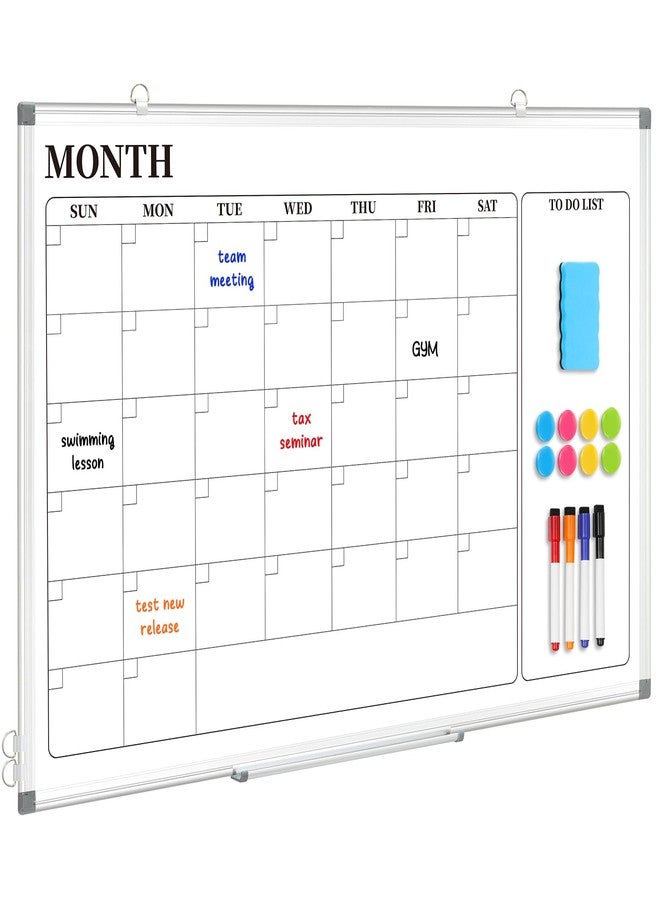 DOLLAR BOSS Dry Erase Calendar for Wall, 24''x 18'' Magnetic Whiteboard Monthly Planner, Double-Sided Aluminum Framed Schedule Board for Office, Home, School - Image 1