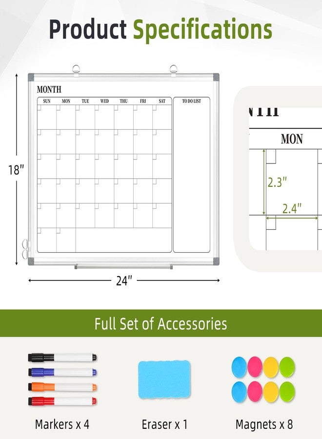 DOLLAR BOSS Dry Erase Calendar for Wall, 24''x 18'' Magnetic Whiteboard Monthly Planner, Double-Sided Aluminum Framed Schedule Board for Office, Home, School - Image 2