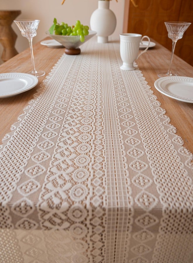 Zulzifs Dresser Runner Cover Top - 13 x 63 Inches Cream Lace Table Runner, Macrame Crochet Dresser Scarf Doily for Drawer Dresser Modern Table Decor Beige - Image 5