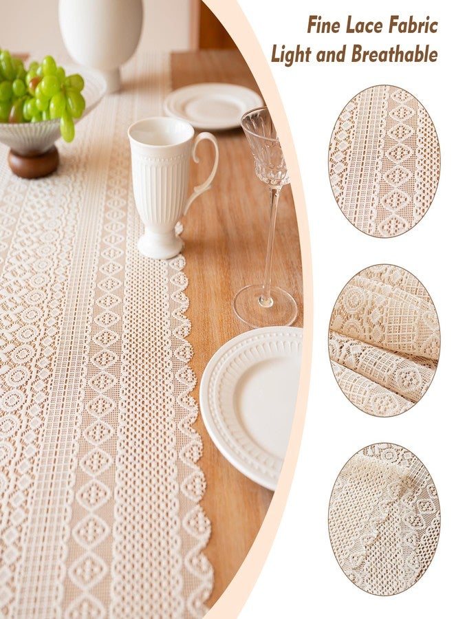 Zulzifs Dresser Runner Cover Top - 13 x 63 Inches Cream Lace Table Runner, Macrame Crochet Dresser Scarf Doily for Drawer Dresser Modern Table Decor Beige - Image 2