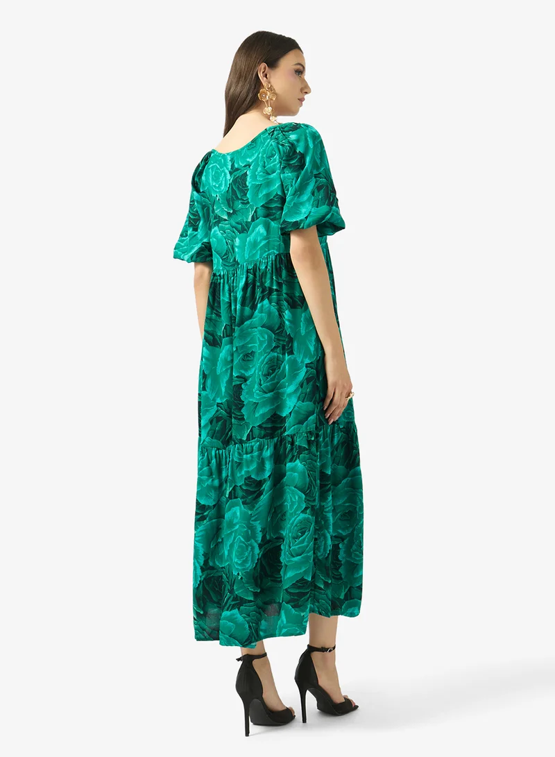 FYOR  Emerald Tropical Print Maxi Dress for Women | Best Price UAE