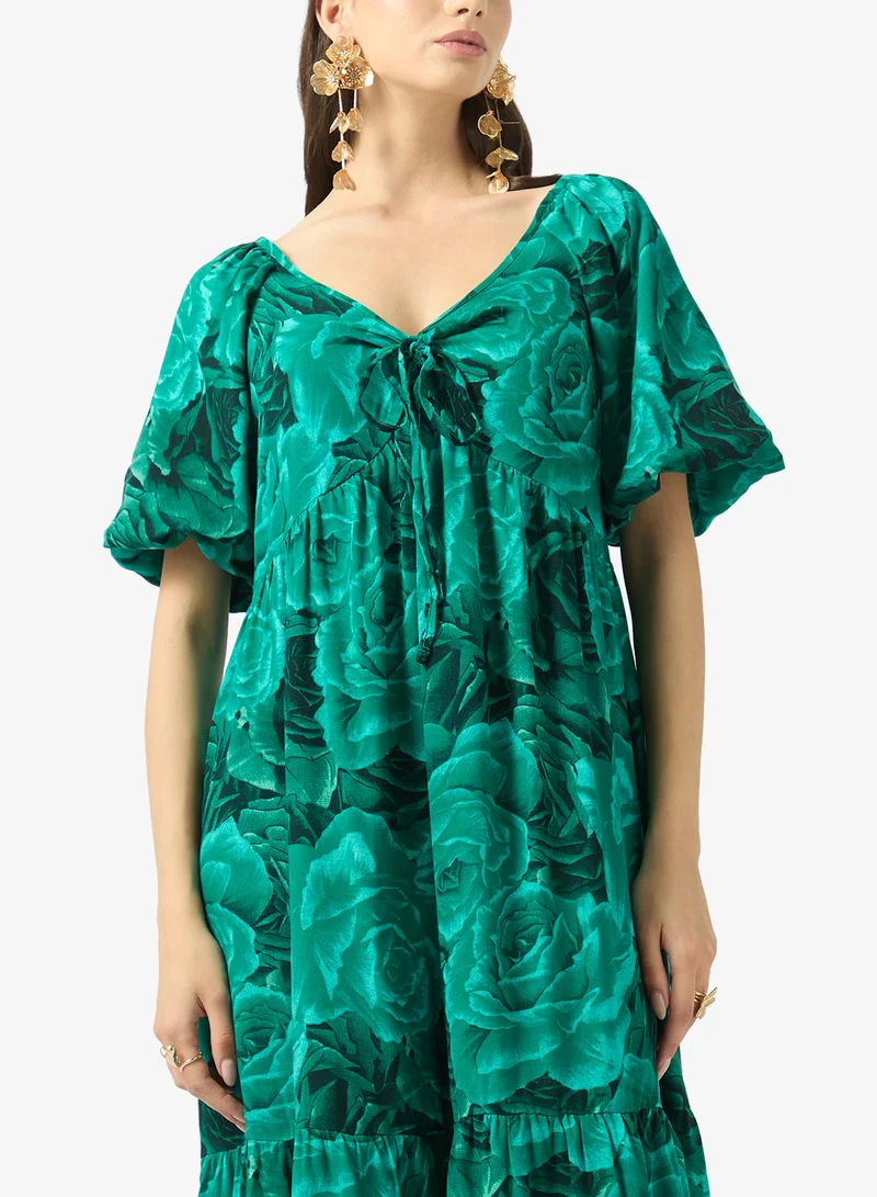 FYOR  Emerald Tropical Print Maxi Dress for Women | Best Price UAE