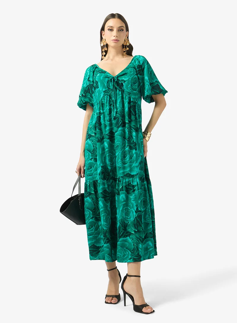 FYOR  Emerald Tropical Print Maxi Dress for Women | Best Price UAE