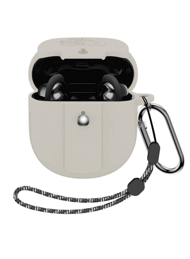 Captaintech Case for Bose QuietComfort Earbuds II 2022, Shockproof Protective Skin Sleeve, Silicone Cover with Lanyard and Keychain, for Bose Earbuds ii Case (Off White) - Image 1