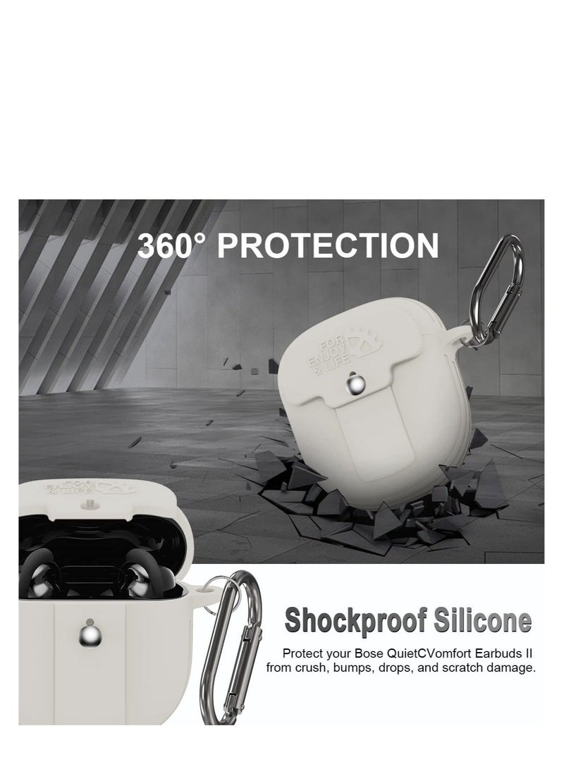 Captaintech Case for Bose QuietComfort Earbuds II 2022, Shockproof Protective Skin Sleeve, Silicone Cover with Lanyard and Keychain, for Bose Earbuds ii Case (Off White) - Image 3