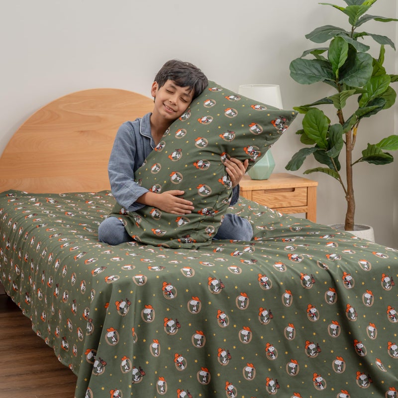 Berkshire Blanket Berkshire Blanket Peanuts Kids Sheet Set Full Size - 4 Pieces Cute Character Snoopy Printed Soft Microfiber Bed Sheets Snoopy Giddy Up Cowboy Sheets Moss  - Image 3