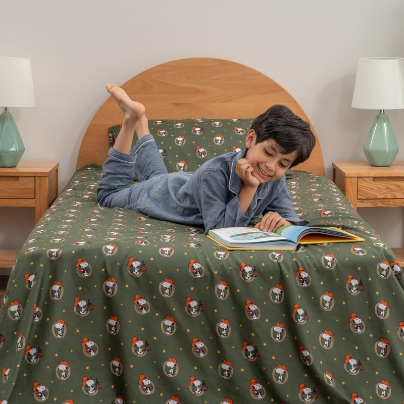 Berkshire Blanket Berkshire Blanket Peanuts Kids Sheet Set Full Size - 4 Pieces Cute Character Snoopy Printed Soft Microfiber Bed Sheets Snoopy Giddy Up Cowboy Sheets Moss  - Image 4