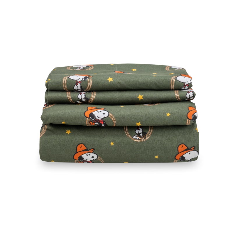 Berkshire Blanket Berkshire Blanket Peanuts Kids Sheet Set Full Size - 4 Pieces Cute Character Snoopy Printed Soft Microfiber Bed Sheets Snoopy Giddy Up Cowboy Sheets Moss  - Image 1