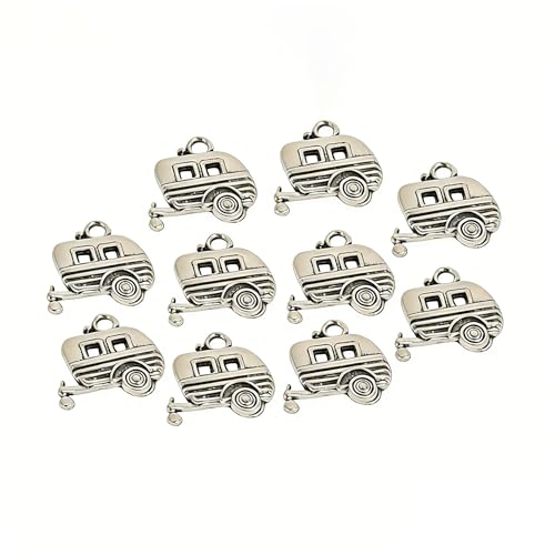 Comimark 10Pcs 18x19mm Camper Trailer CharmsAntique Tibetan Silver 3D Camper Charms - Image 1