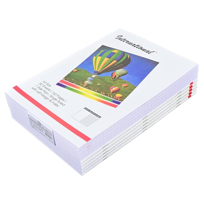 FIS Exercise Book International A4 Size, 80 Sheets, 160 Pages, Single Line Ruling with Left Margin & Index, Pack of 10 - Image 1