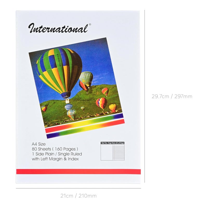FIS Exercise Book International A4 Size, 80 Sheets, 160 Pages, Single Line Ruling with Left Margin & Index, Pack of 10 - Image 2