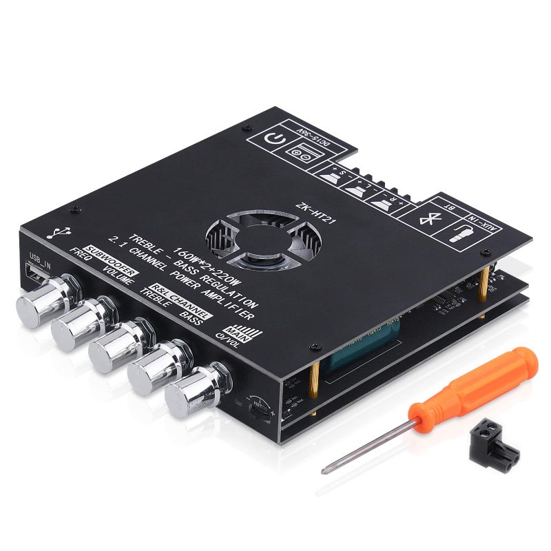 ARRAROWN Bluetooth Amplifier Board, ZK-HT21 2.1 Channel 160W x 2+220W Subwoofer Stereo Mini Audio Power Amplifier Module TDA7498E HiFi Chips,BT USB AUX Input DC 15-36V for DIY Home Speakers - Image 1