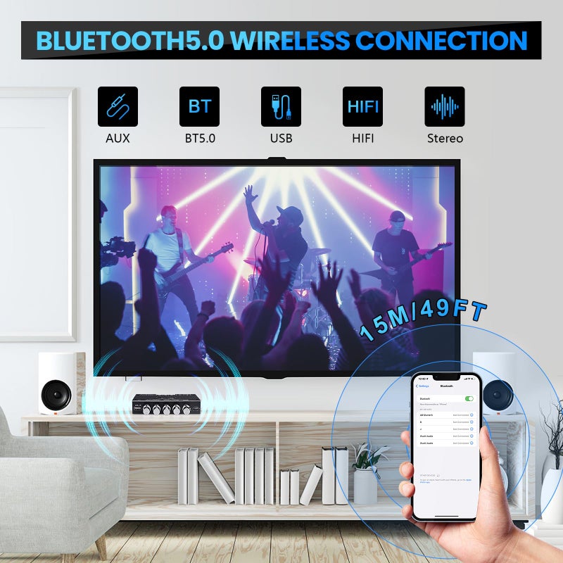 ARRAROWN Bluetooth Amplifier Board, ZK-HT21 2.1 Channel 160W x 2+220W Subwoofer Stereo Mini Audio Power Amplifier Module TDA7498E HiFi Chips,BT USB AUX Input DC 15-36V for DIY Home Speakers - Image 4