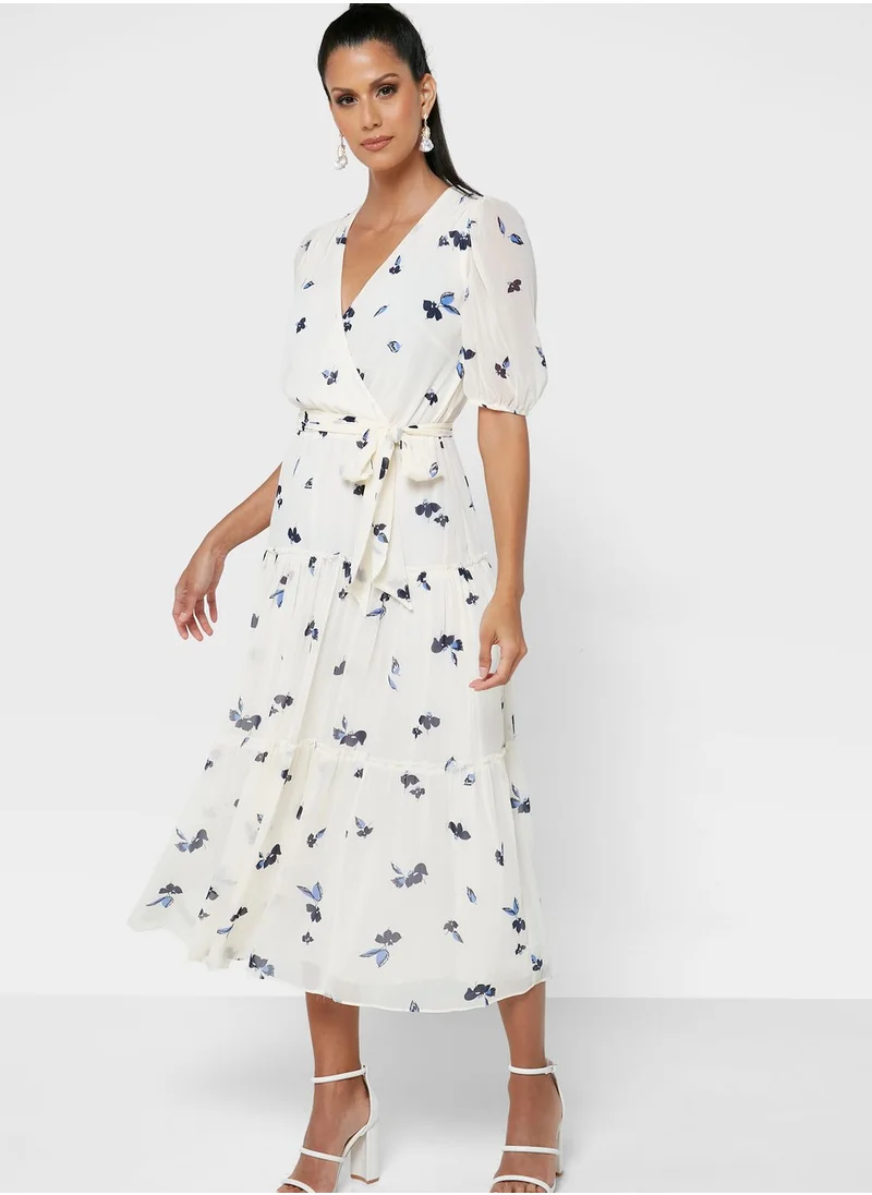 Lauren Ralph Lauren Balloon Sleeve Surplice Neck Printed Dress