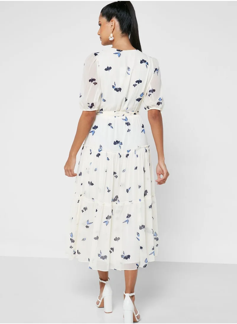 Lauren Ralph Lauren Balloon Sleeve Surplice Neck Printed Dress