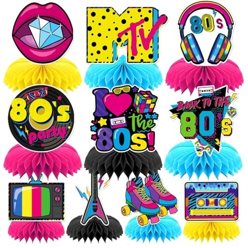 DTOFOOT 10 Pcs 80s Party Decorations 1980s Table Honeycomb Centerpieces Back to the 80s Decor for Retro Party Photo Props Birthday Wedding Anniversary Favors Supplies - Image 1
