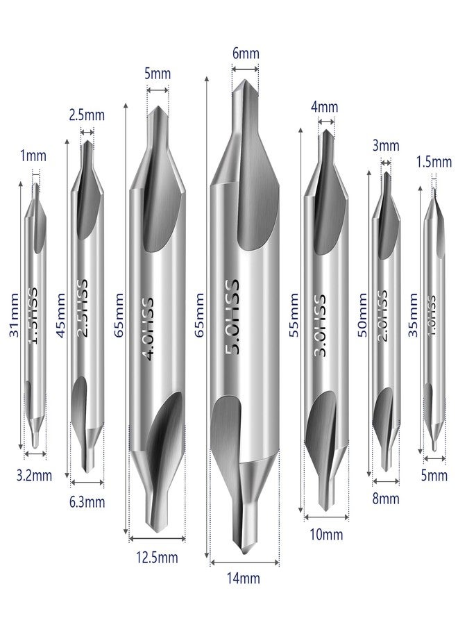 Xinodle Center Drill Bit Set - M2 High Speed Steel Center Drill, 7pcs 60-Degree Angle Centering Drill Bits Countersink Tools for Lathe Metalworking in Size 1.0 1.5 2.0 2.5 3.0 4.0 5.0 - Image 3