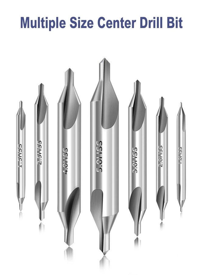 Xinodle Center Drill Bit Set - M2 High Speed Steel Center Drill, 7pcs 60-Degree Angle Centering Drill Bits Countersink Tools for Lathe Metalworking in Size 1.0 1.5 2.0 2.5 3.0 4.0 5.0 - Image 2