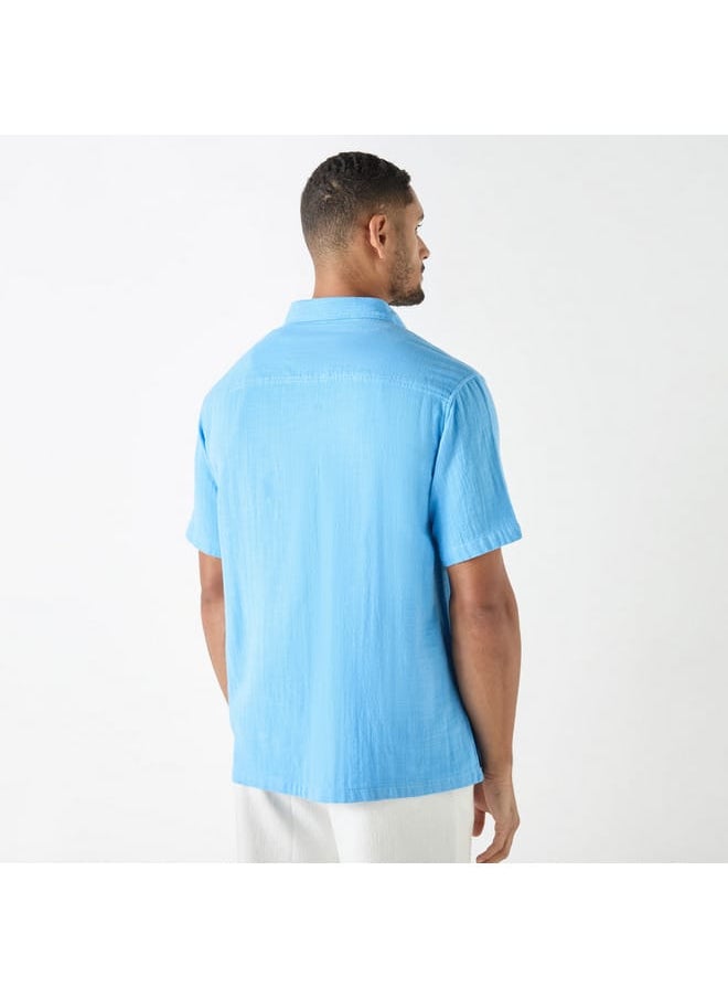 Iconic Textured Shirt with Short Sleeves and Front Pockets  - Image 3