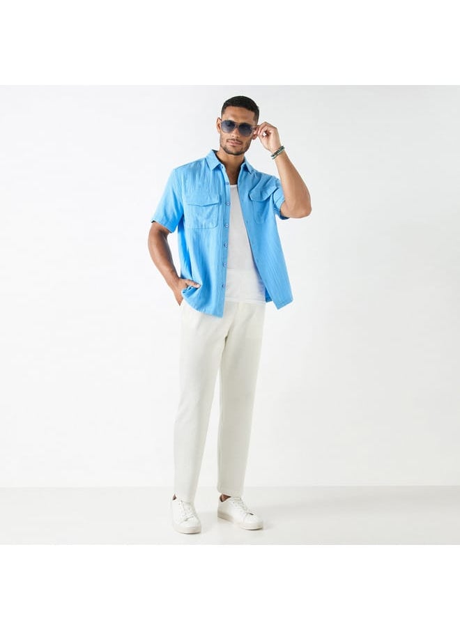 Iconic Textured Shirt with Short Sleeves and Front Pockets  - Image 2