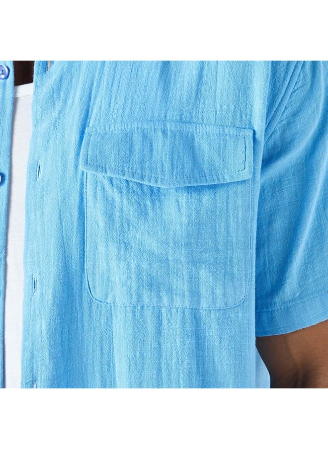 Iconic Textured Shirt with Short Sleeves and Front Pockets  - Image 4